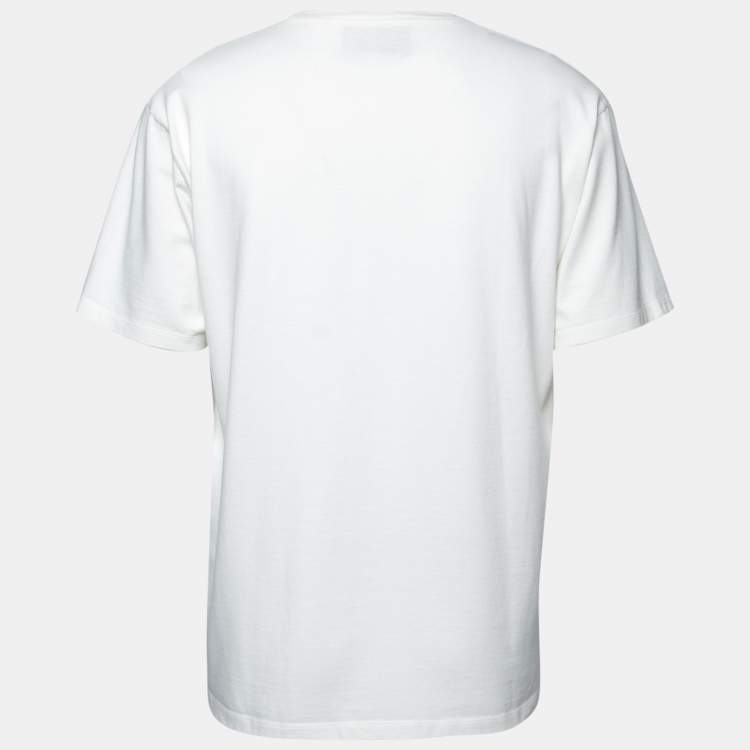 Pre Owned Gucci Off White Cotton Blade Logo Printed Short Sleeve T-Shirt L