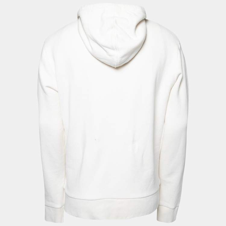 Pre Owned Gucci Off White Logo Printed Cotton Hoodie L