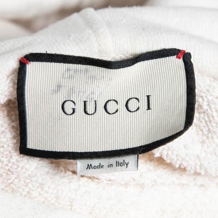 Pre Owned Gucci Off White Logo Printed Cotton Hoodie L