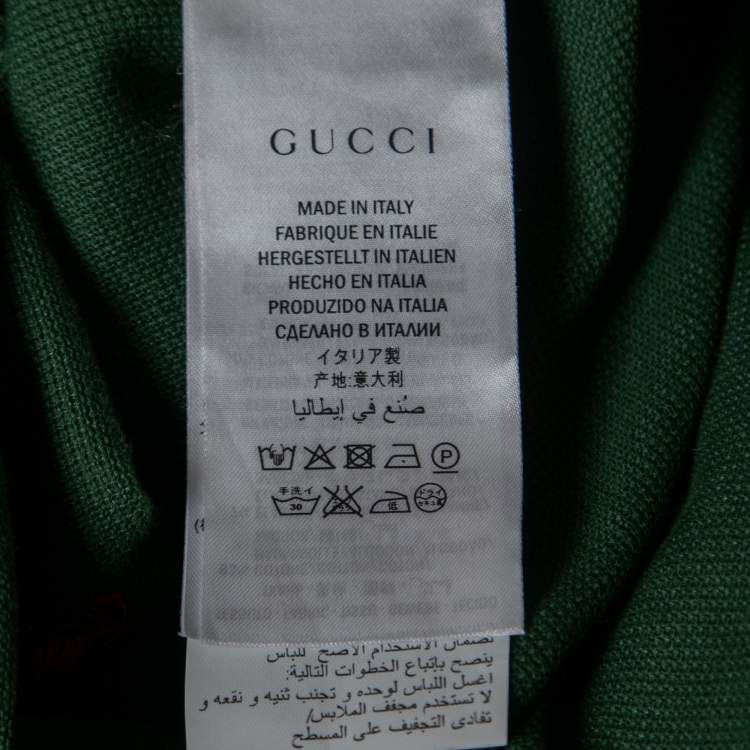 Pre Owned Gucci Green Cotton All Over Bee Embroidered Polo T-Shirt S
