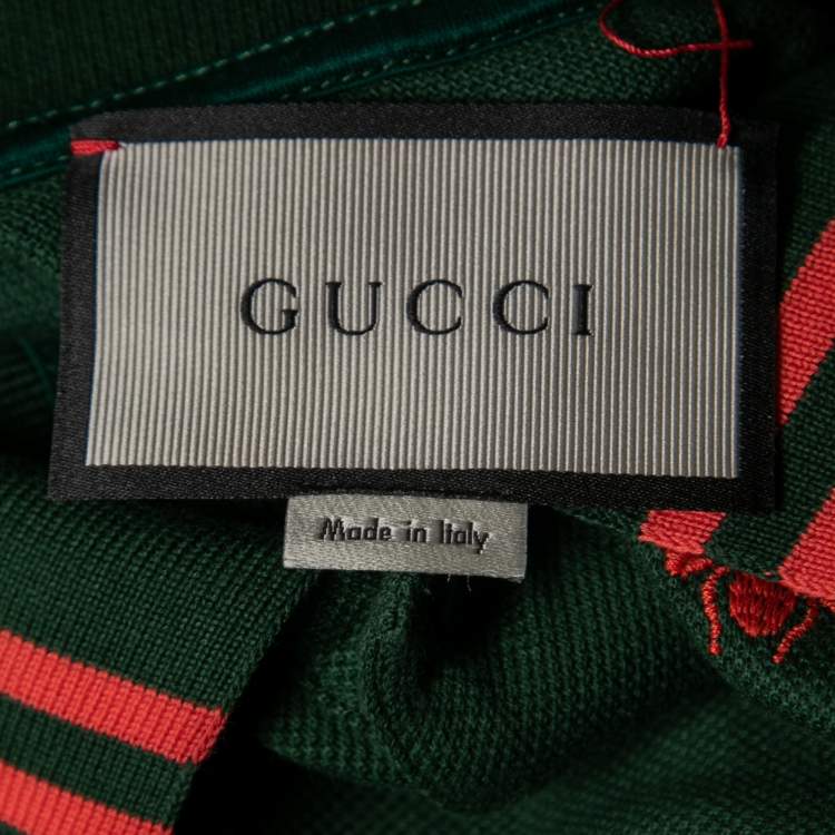 Pre Owned Gucci Green Cotton All Over Bee Embroidered Polo T-Shirt S