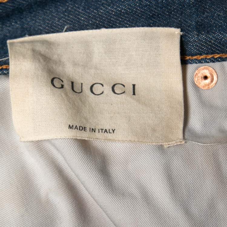 Pre Owned Gucci Blue Stone Washed Denim Dragon Embroidered Jeans S Waist 30