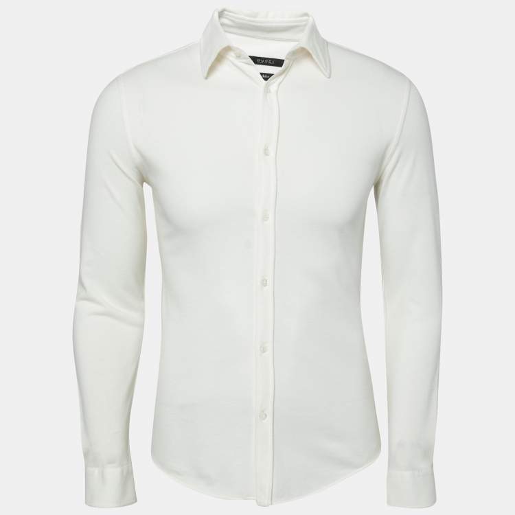 Pre Owned Gucci Ivory Cotton Pique Duke Long Sleeve Button Front Shirt S