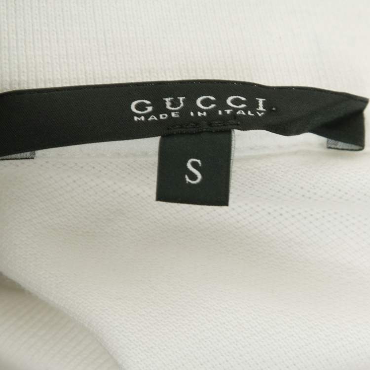 Pre Owned Gucci White Cotton Pique Logo Crest Embroidered Polo T-Shirt S