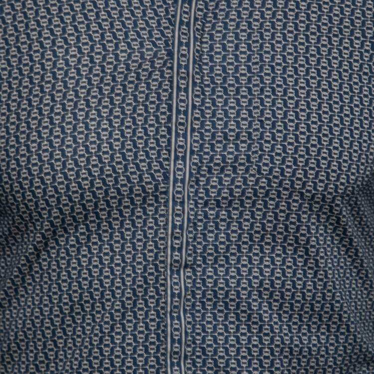 Pre Owned Gucci Navy Blue Printed Cotton Skinny Fit Button Front Shirt S