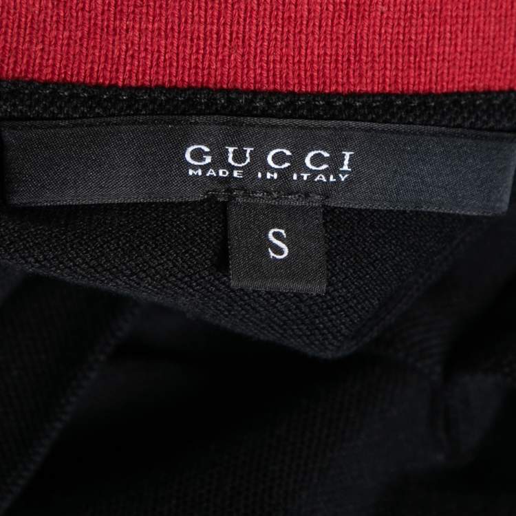 Pre Owned Gucci Black Cotton Pique Web Trimmed Polo T-Shirt S