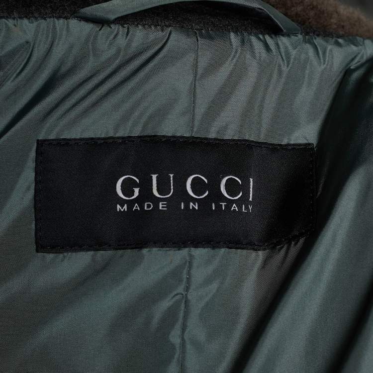 Pre Owned Gucci Charcoal Grey Wool Shearling Collar Pea Coat M