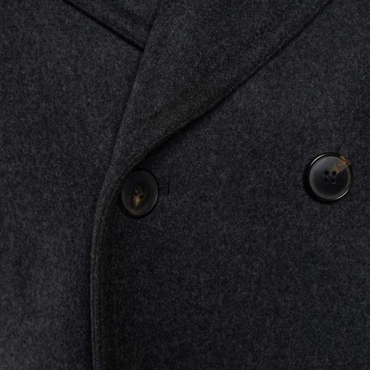 Pre Owned Gucci Charcoal Grey Wool Shearling Collar Pea Coat M