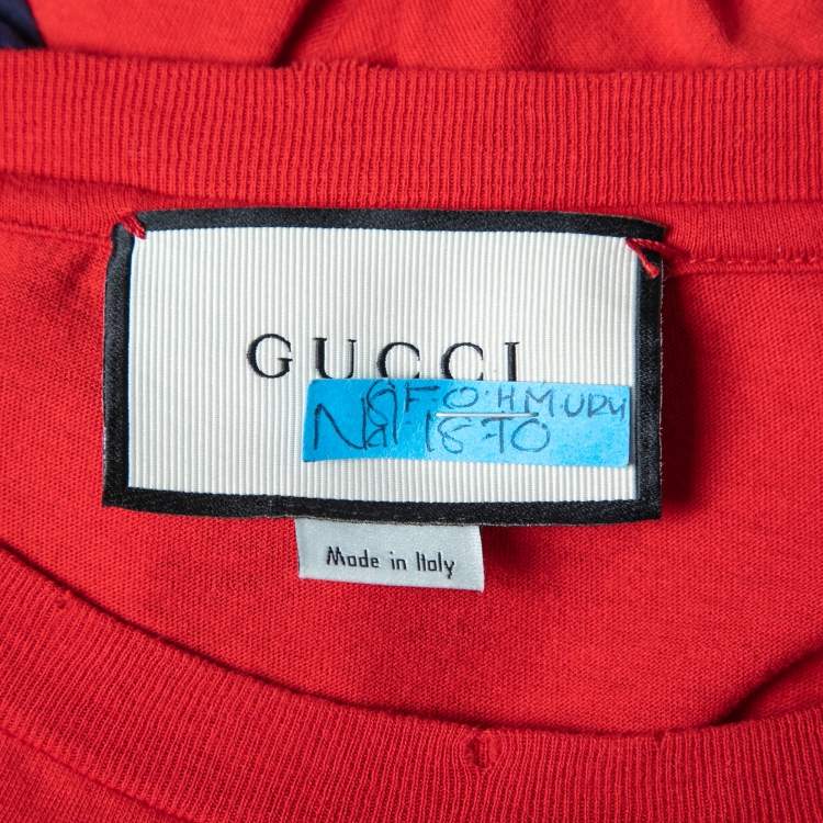 مملوكة مسبقًا Gucci Red Logo Printed Crew Neck T-Shirt L