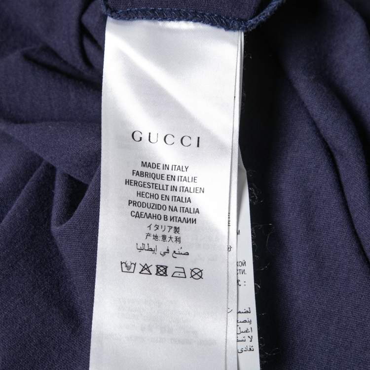 Pre Owned Gucci Blue Logo Printed Crew Neck T-Shirt L