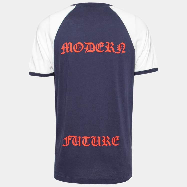Pre Owned Gucci Blue Logo Printed Crew Neck T-Shirt L