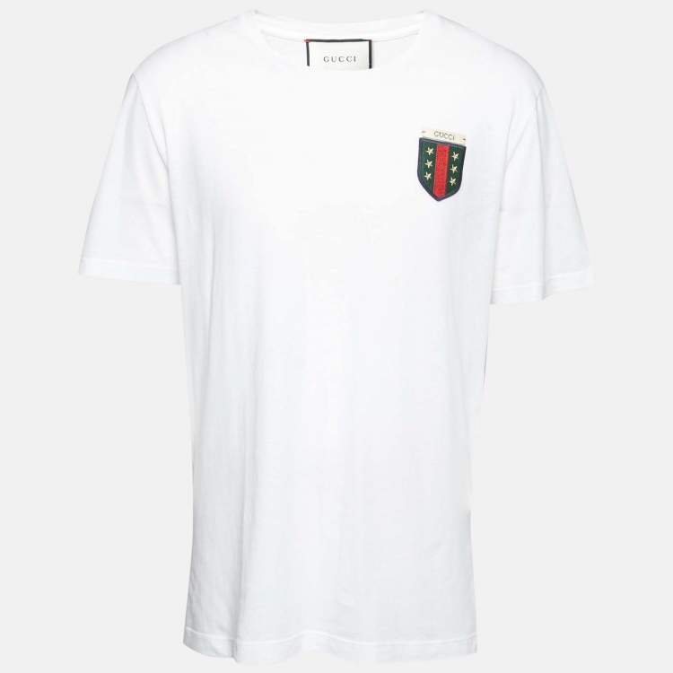 Pre Owned Gucci White Cotton Embroidered Crew Neck T-Shirts XL