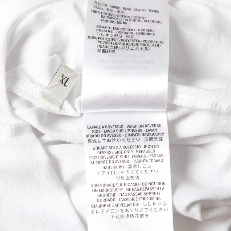 Pre Owned Gucci White Cotton Embroidered Crew Neck T-Shirts XL