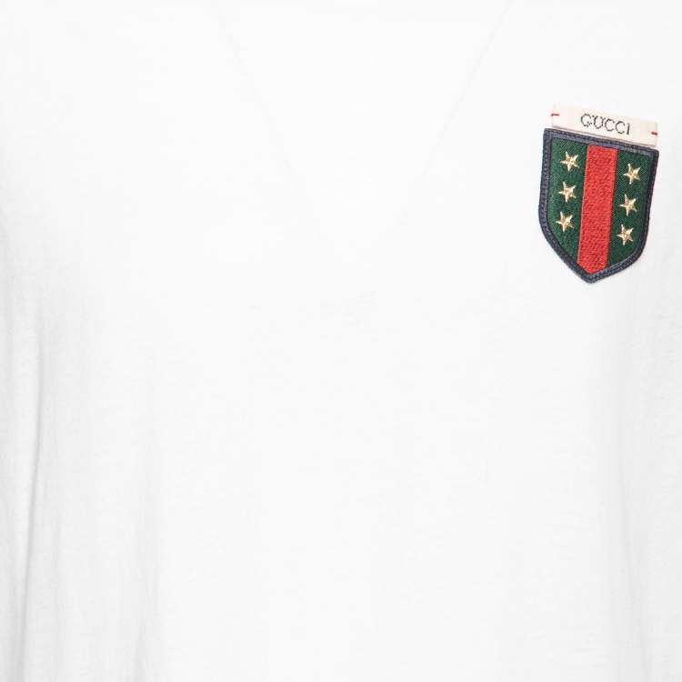 Pre Owned Gucci White Cotton Embroidered Crew Neck T-Shirts XL
