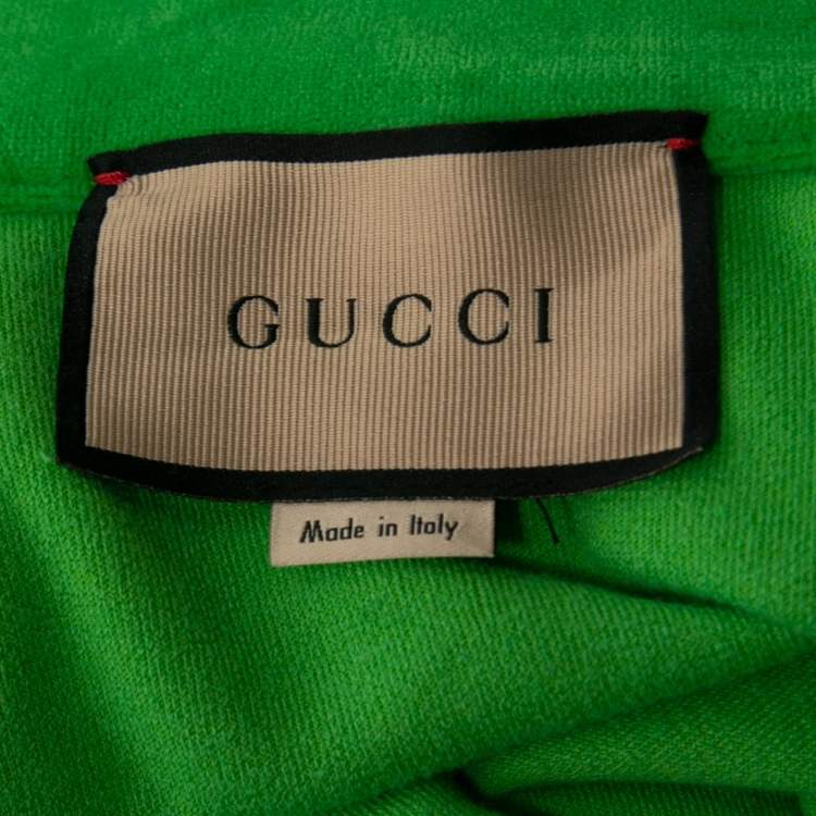 Pre Owned Gucci Green Velor GG Embroidered Zip Front Sweater S