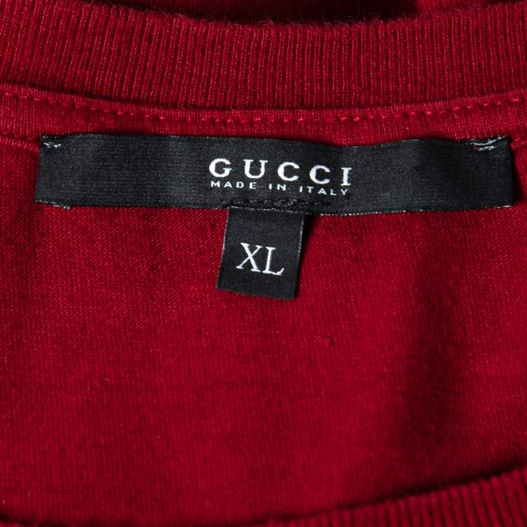 Pre Owned Gucci Burgundy Cotton Crew Neck T-Shirt XL