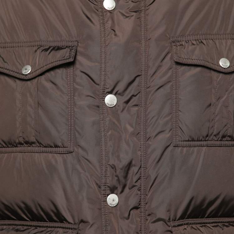 Pre Owned Gucci Brown Synthetic Puffer Long Sleeve Jacket XXXL