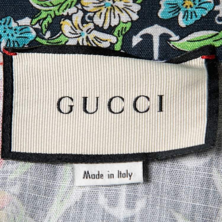 Pre Owned Gucci Blue Floral and Anchor Print Half Sleeves Cotton Shirt M