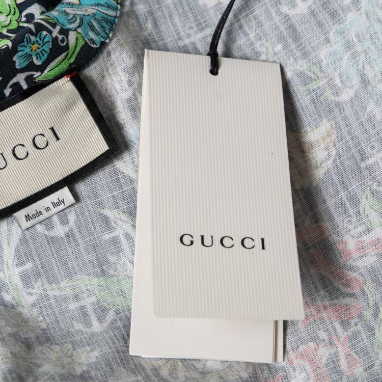Pre Owned Gucci Blue Floral and Anchor Print Half Sleeves Cotton Shirt M