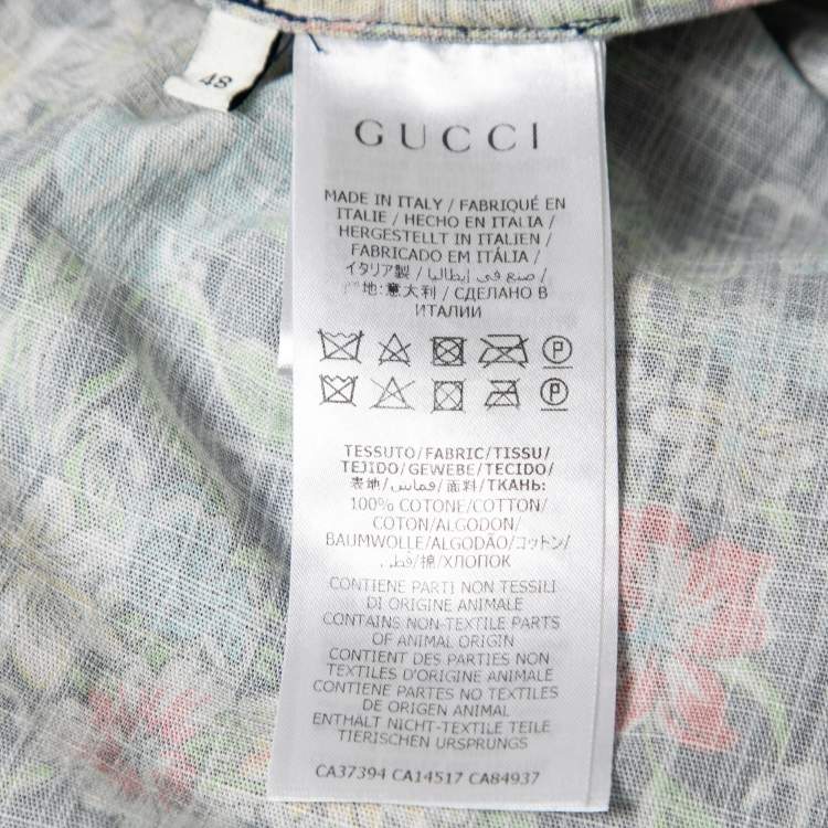 Pre Owned Gucci Blue Floral and Anchor Print Half Sleeves Cotton Shirt M