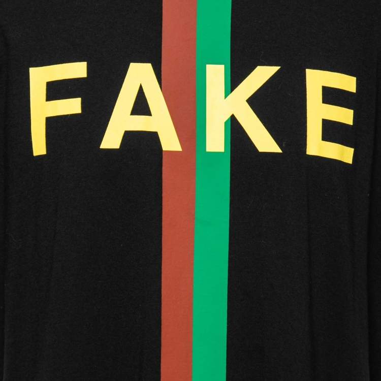 Pre Owned Gucci Black Not Fake Printed Cotton Short Sleeve T-Shirt L