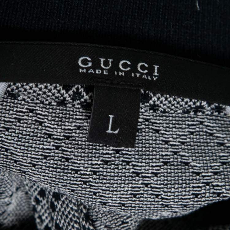 Pre Owned Gucci Navy Blue Patterned Cotton Pique Slim Fit Polo T-Shirt L