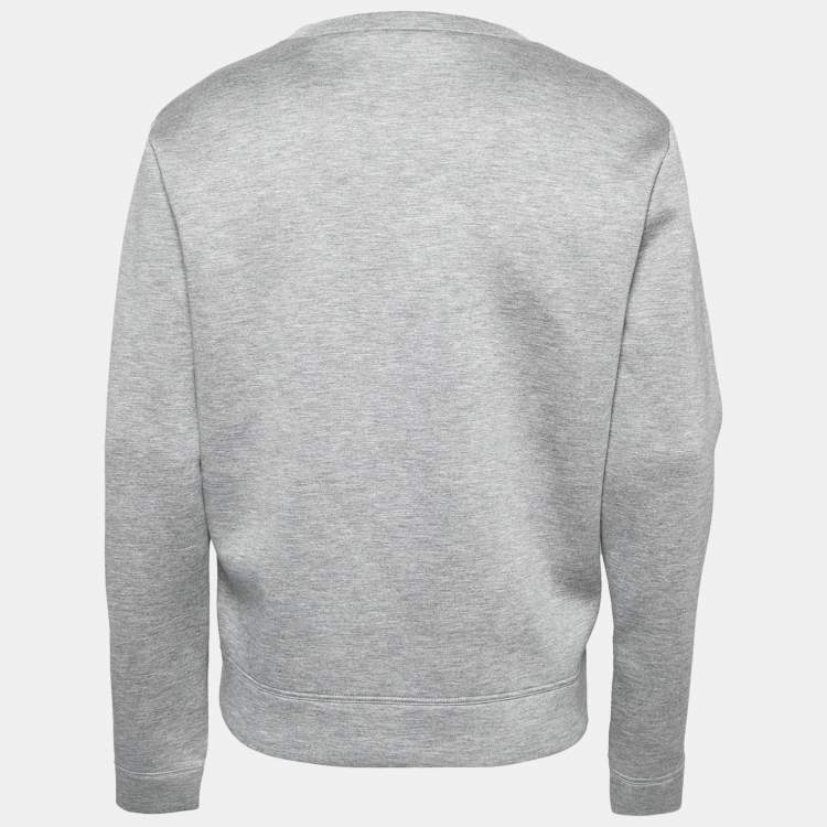 Pre Owned Gucci Heather Grey Neoprene Crest Logo Applique Sweatshirt L