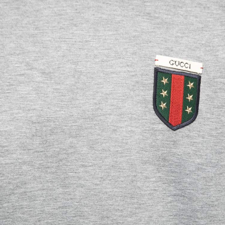 Pre Owned Gucci Heather Grey Neoprene Crest Logo Applique Sweatshirt L