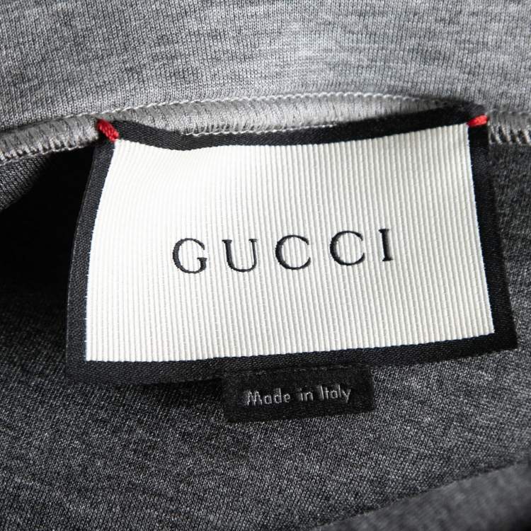 Pre Owned Gucci Heather Grey Neoprene Crest Logo Applique Sweatshirt L