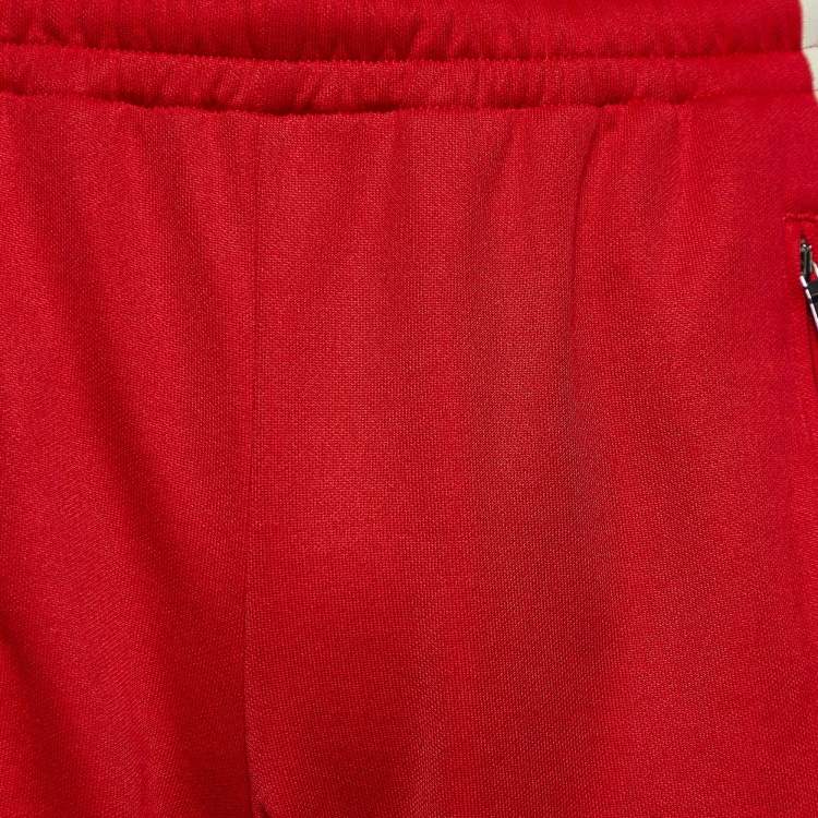 Pre Owned Gucci Red Technical Jersey Contrast GG Tape Detail Track Pants S