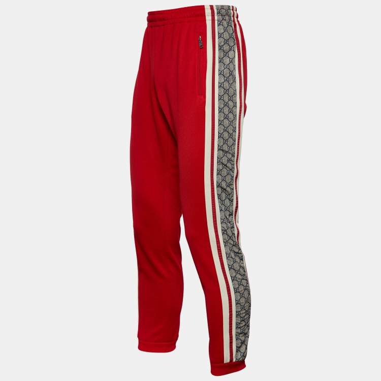 Pre Owned Gucci Red Technical Jersey Contrast GG Tape Detail Track Pants S