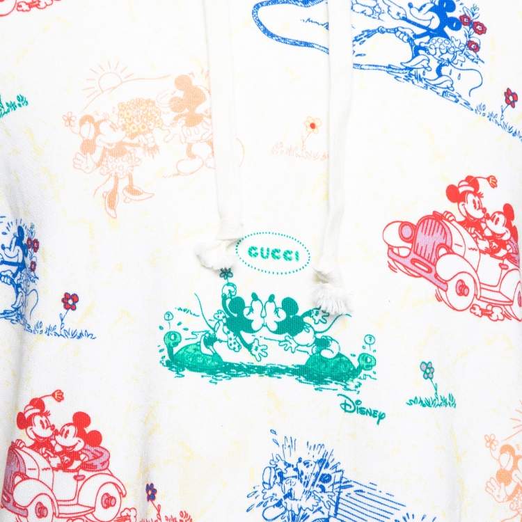 Pre Owned Gucci X Disney Cream Mickey Mouse Print Cotton Hoodie XL
