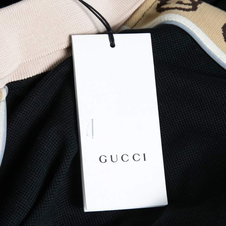 Pre Owned Gucci Black Cotton Pique Logo Tape Trimmed Polo T-Shirt XL