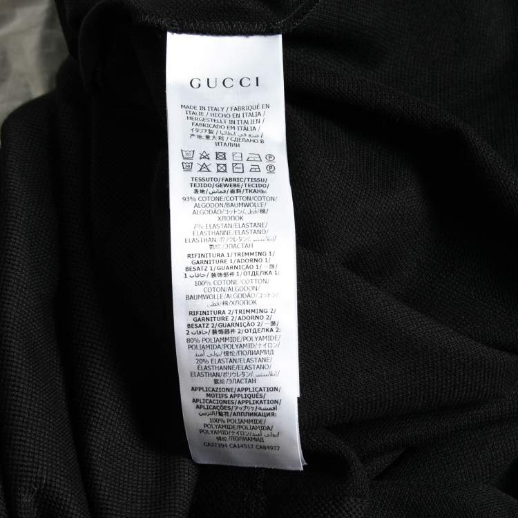Pre Owned Gucci Black Cotton Pique Logo Tape Trimmed Polo T-Shirt XL