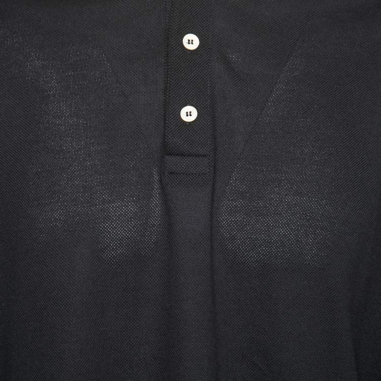 Pre Owned Gucci Black Cotton Pique Logo Tape Trimmed Polo T-Shirt XL