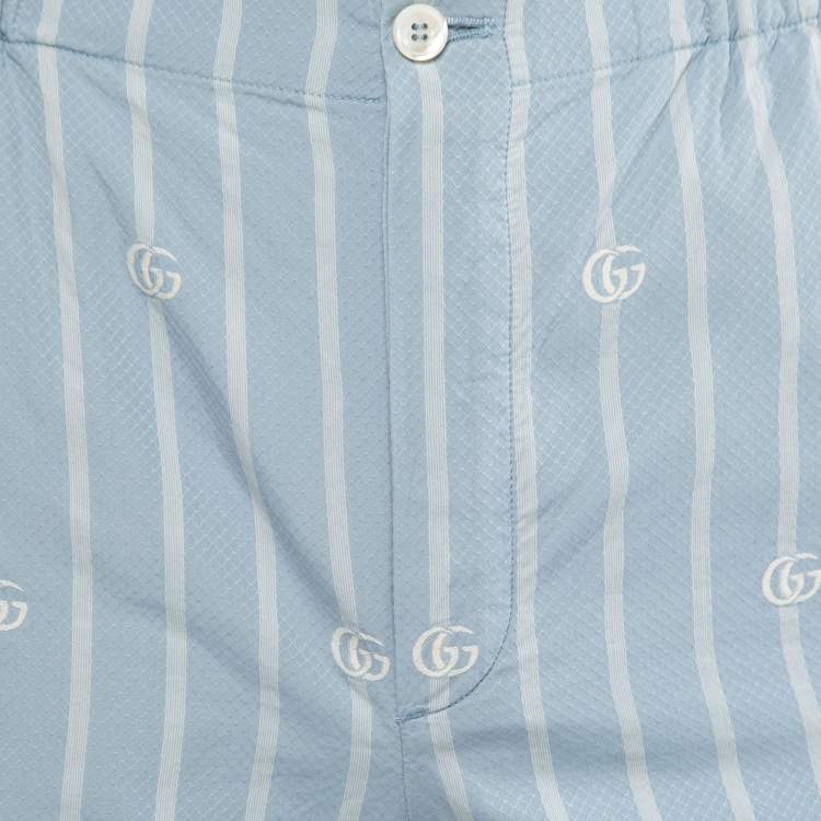 مملوكة مسبقًا Gucci Light Blue Double G Striped Cotton Shorts XXS