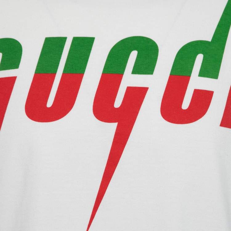 Pre Owned Gucci White Blade Print Cotton Crewneck T-Shirt M