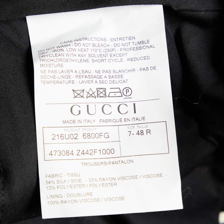 Pre Owned Gucci Black Silk Satin Tiger Pattern Trousers M