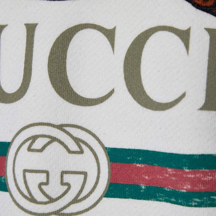 Pre Owned Gucci Cream Leopard Applique Cotton Knit Sweatshirt S
