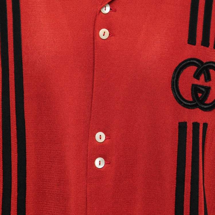 Pre Owned Gucci X Adidas Red GG Monogram Knit Short-Sleeve Shirt M