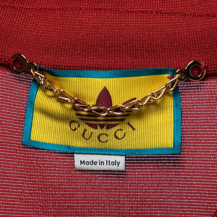 Pre Owned Gucci X Adidas Red GG Monogram Knit Short-Sleeve Shirt M