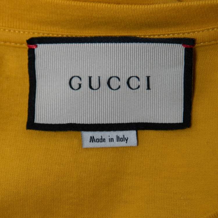 Pre Owned Gucci Yellow Metal Logo Print Cotton Oversized T-Shirt S