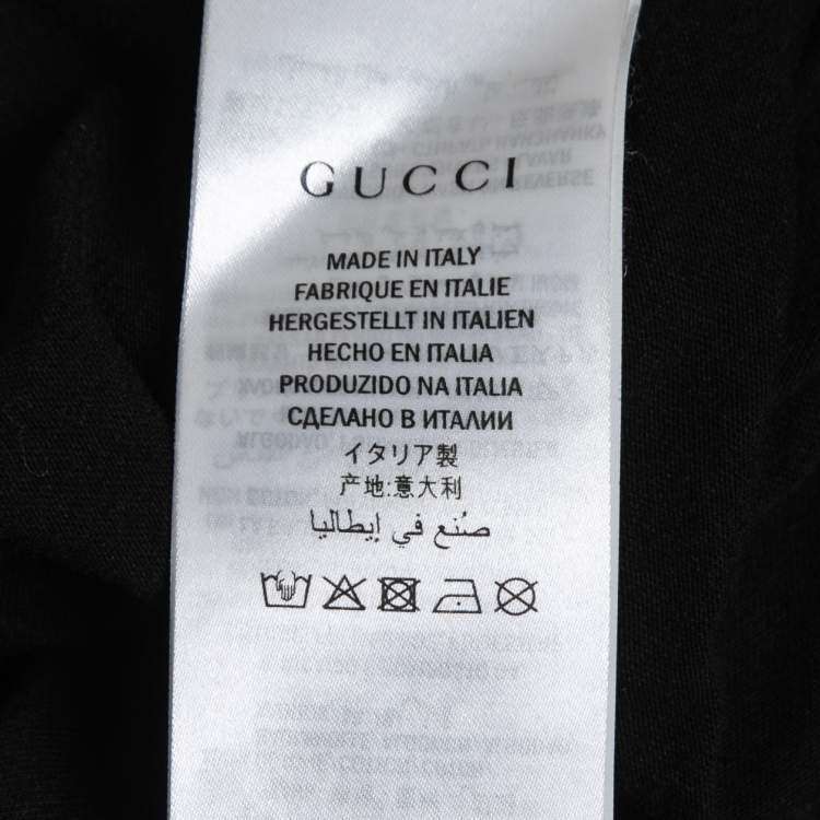 Pre Owned Gucci Black Distressed Cotton Logo Printed Crewneck T-Shirt M