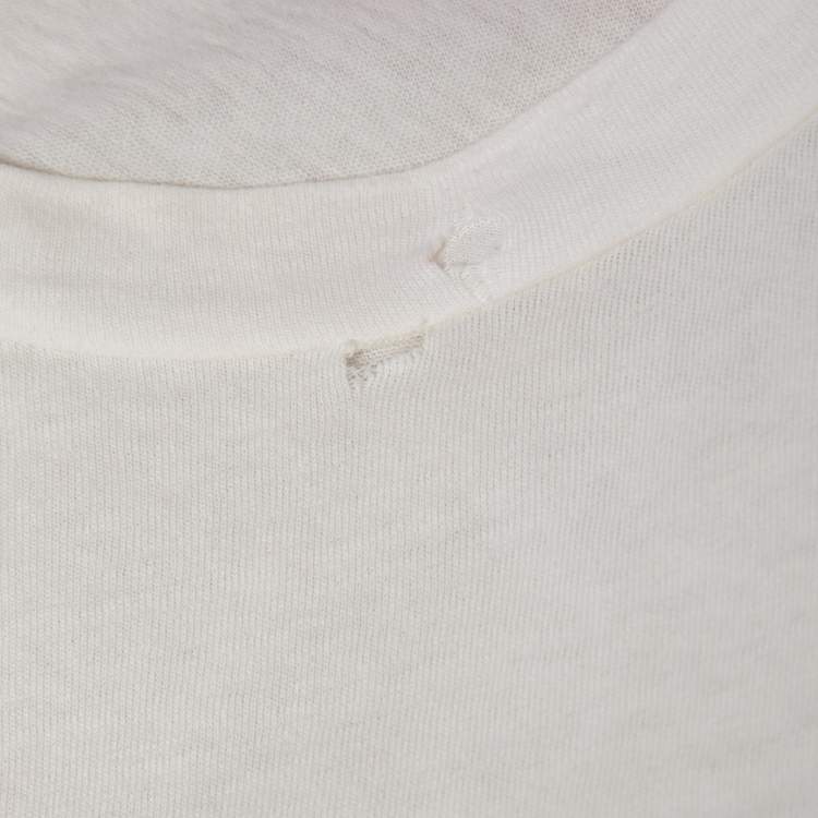 Pre Owned Gucci White Distressed Cotton Logo Printed Crewneck T-Shirt XS