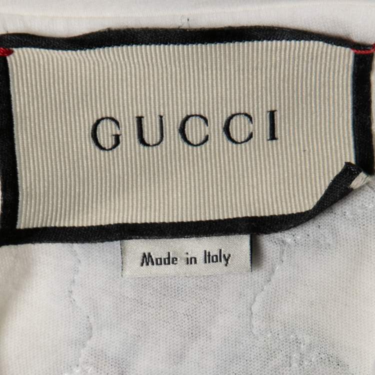 Pre Owned Gucci White Distressed Cotton Logo Printed Crewneck T-Shirt XS