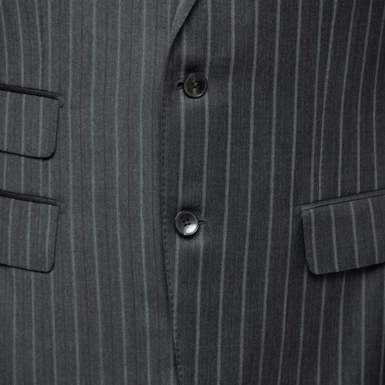 Pre Owned Gucci Grey Striped Wool Crepe Single-Breasted Blazer XL