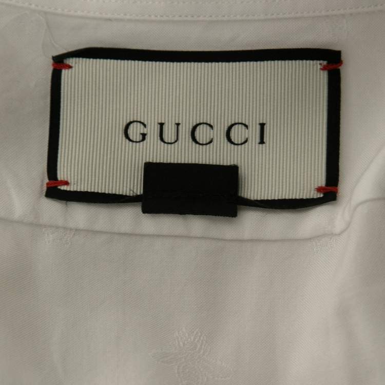 Pre Owned Gucci White Cotton Symbols Fil Coupé Oxford Shirt L