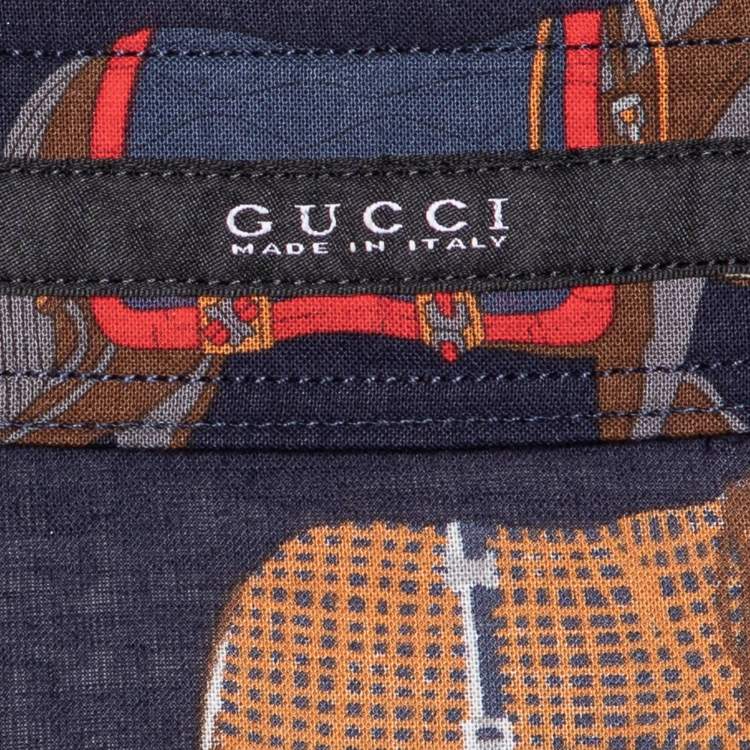 مملوكة مسبقًا Gucci  Navy Blue Horse Printed Cotton Duke Shirt S