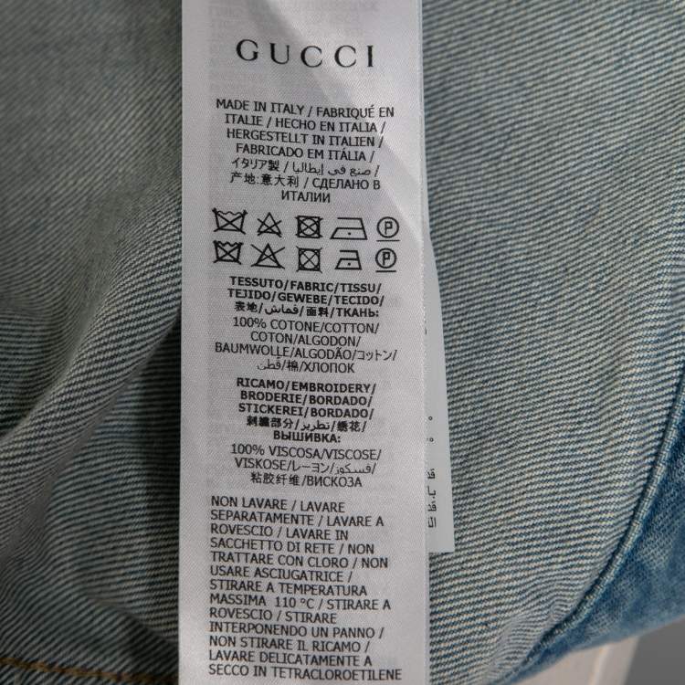 Pre Owned Gucci Blue Denim Embroidered Sleeveless Oversized Jacket S