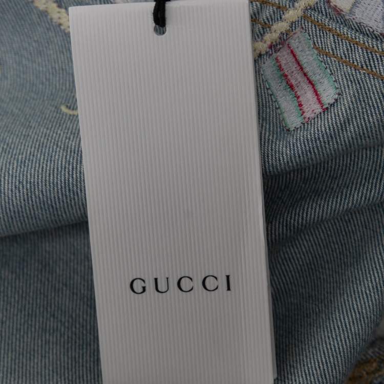 Pre Owned Gucci Blue Denim Embroidered Sleeveless Oversized Jacket S